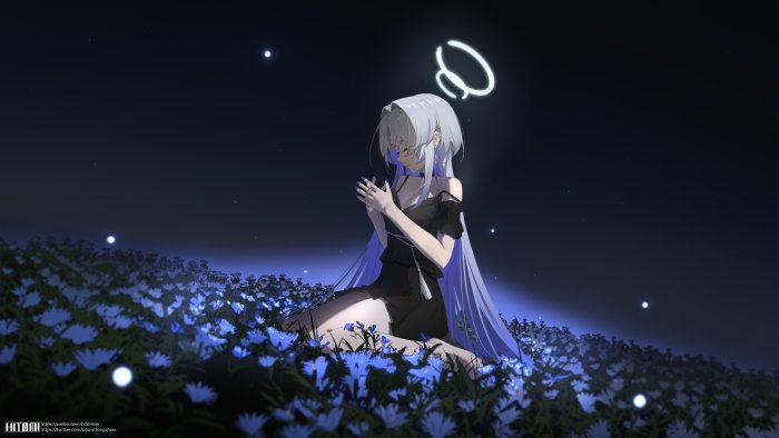 Ushio Noa from Blue Archive in a Flower Field