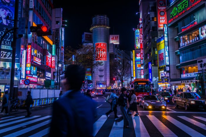Shibuya Crossing at Night in Tokyo
