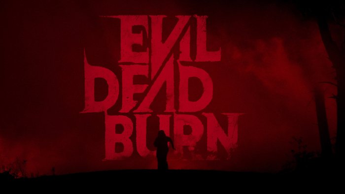 Evil Dead Burn movie title card with running silhouette