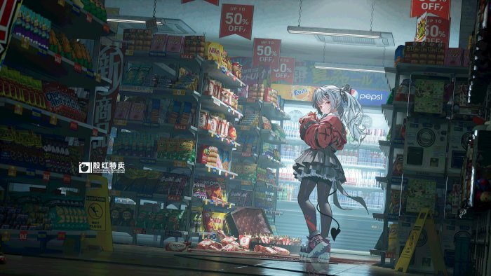 Anime Devil Girl in a Convenience Store Aisle