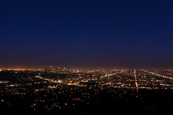 Los Angeles City Skyline and Sprawling Streets at Night