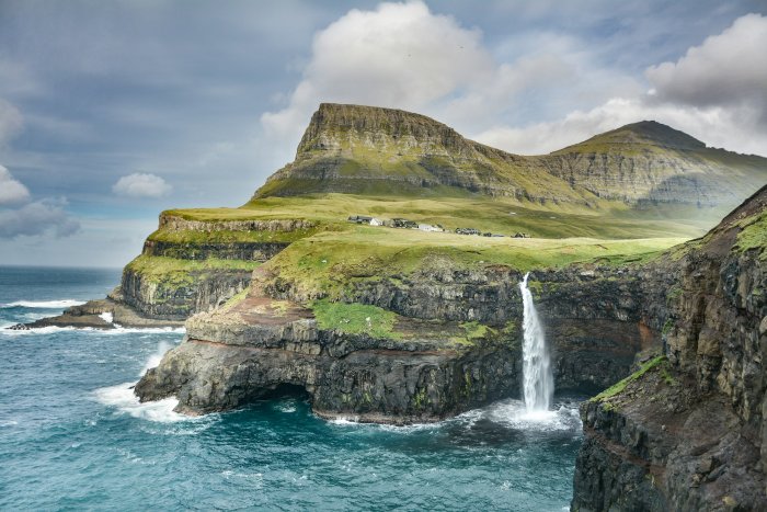 Múlafossur Waterfall in Gásadalur, Faroe Islands
