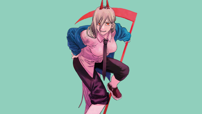 Power from Chainsaw Man holding a blood scythe