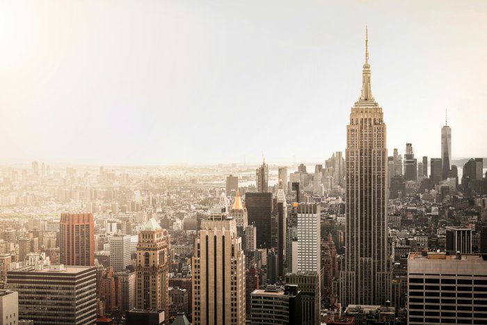 Aerial View of New York City Skyline with Empire State Building