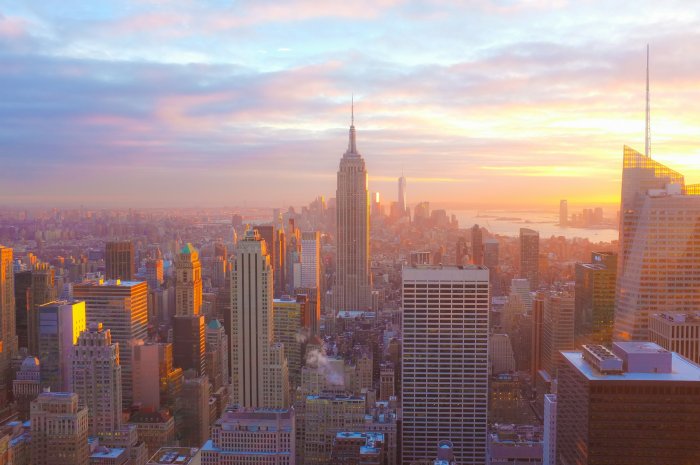 New York City Skyline with Empire State Building at Sunset