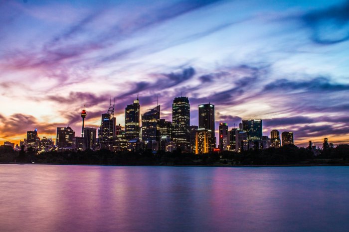 Sydney Skyline at Sunset with Water Reflection