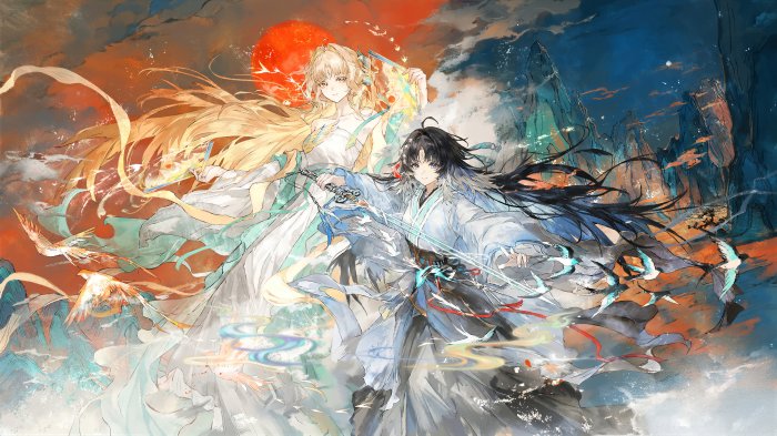 Two Anime Characters in Traditional Chinese Robes