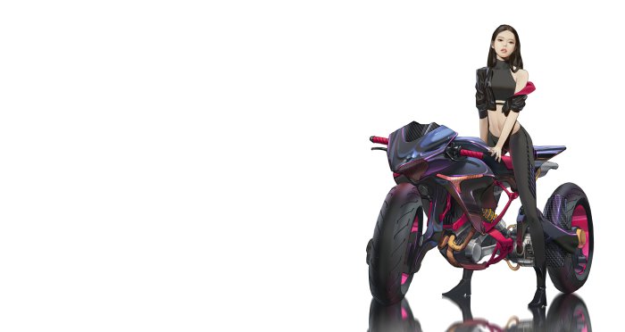 Anime Girl with Futuristic Purple and Pink Motorcycle