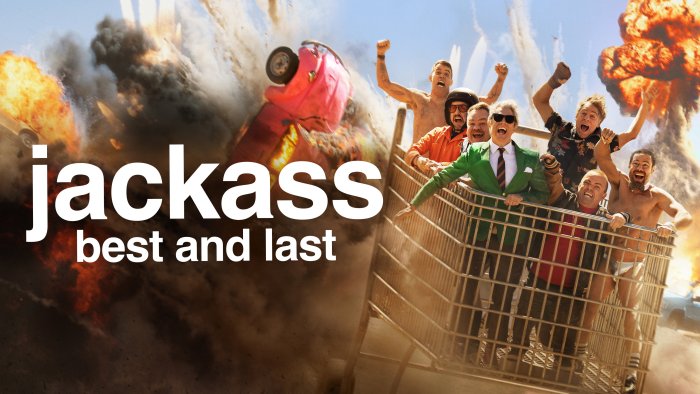 Johnny Knoxville and Jackass crew in giant shopping cart