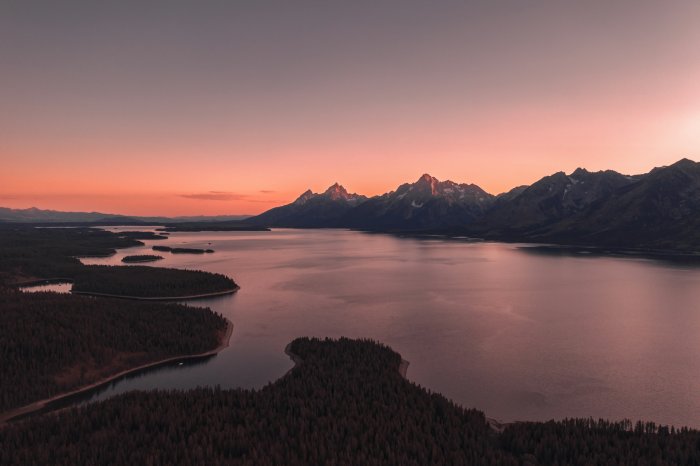 Aerial View of Jackson Lake and Grand Teton Mountains