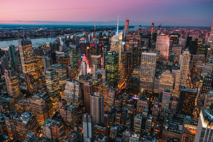 Aerial View of Manhattan Skyline at Dusk