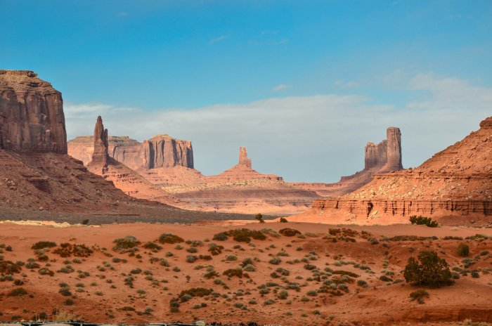 Red rock formations in Monument Valley desert landscape