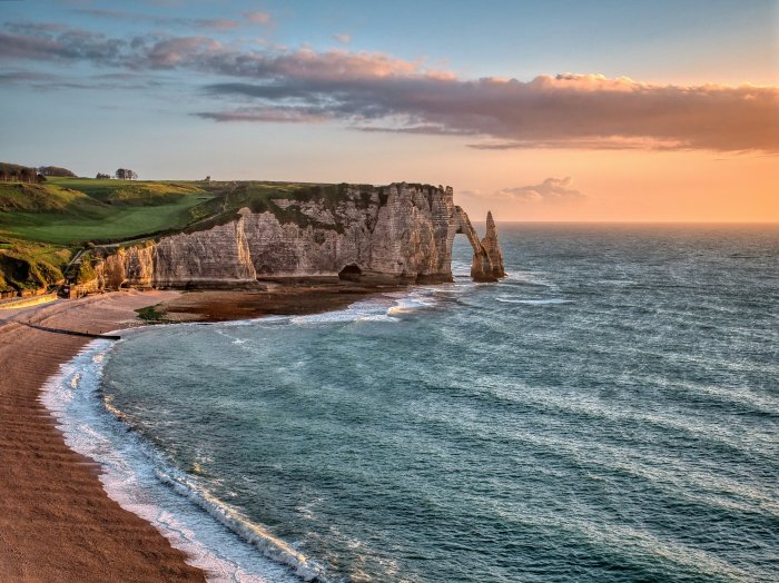 The Chalk Cliffs of Étretat at Sunset