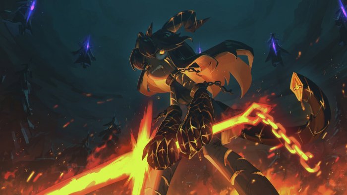 Horned Anime Character with Glowing Fiery Sword by Porforever