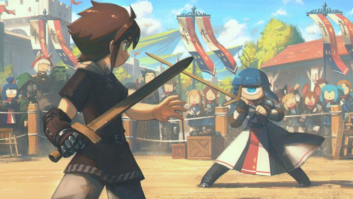 Cyclops Girl and Swordsman Sparring by Porforever