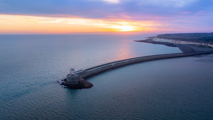 Newhaven Breakwater and Lighthouse at Sunset