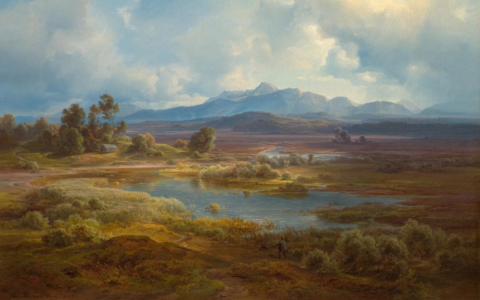 Classical Landscape Painting with Mountains and River