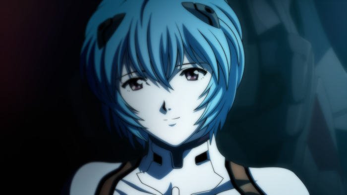 Rei Ayanami smiling in plugsuit from Neon Genesis Evangelion