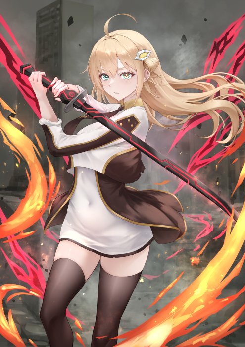 Blonde Anime Girl Holding a Katana