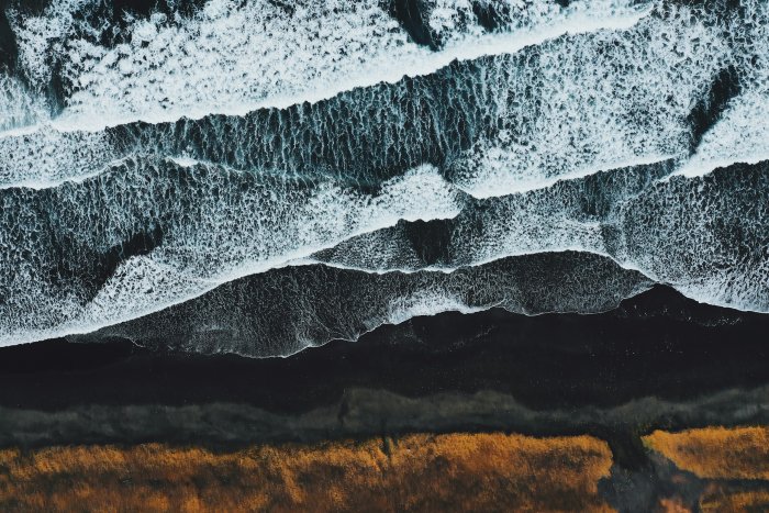 Aerial View of Black Sand Beach in Iceland