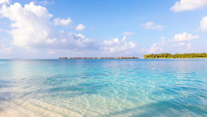 Tropical beach with clear turquoise water in the Maldives