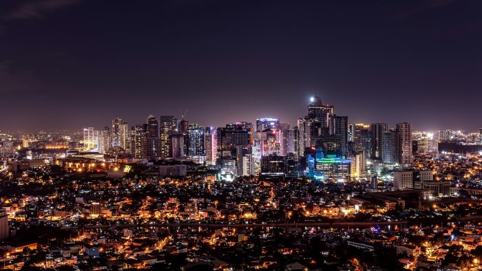 Night Skyline of Makati City with Illuminated Skyscrapers