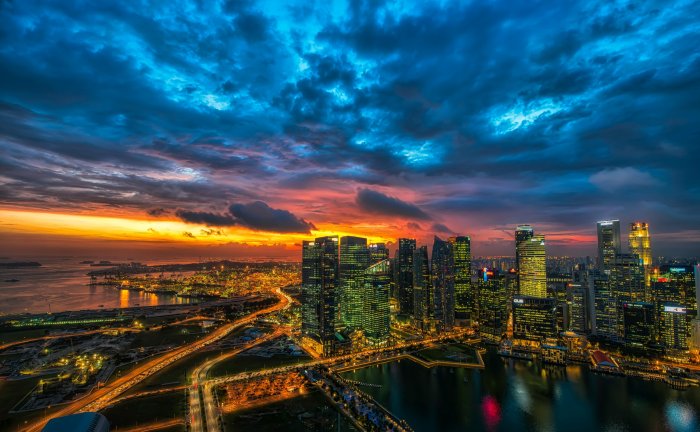 Singapore Skyline and Marina Bay at Sunset