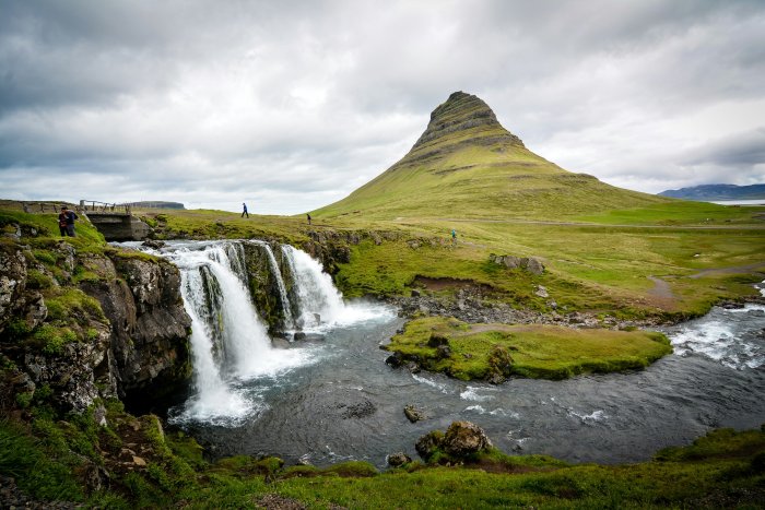 Kirkjufellsfoss Waterfall and Kirkjufell Mountain in Iceland