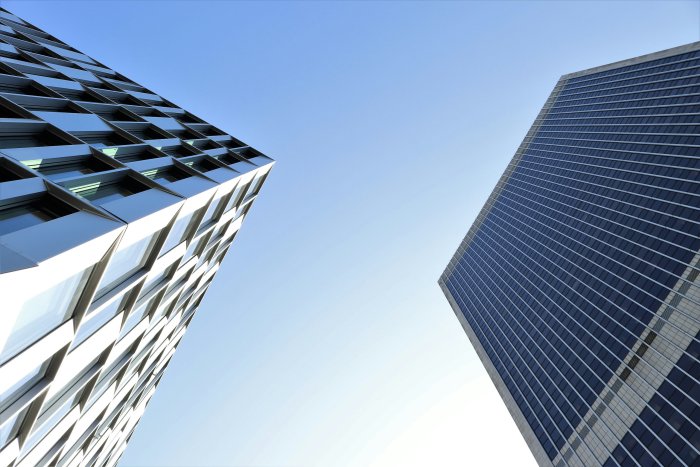 Modern Skyscrapers Against a Clear Blue Sky