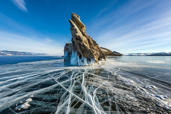 Ogoy Island on frozen Lake Baikal