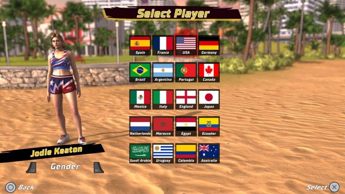 Jodie Keaton in Soccer Kick-ups Character Selection Screen
