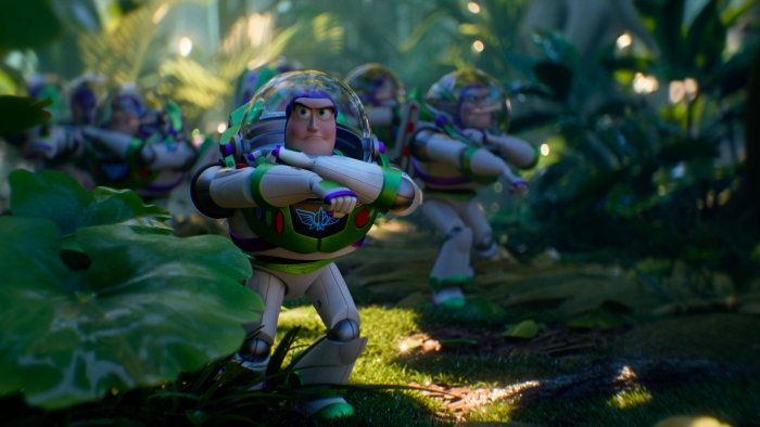 Buzz Lightyear army in a jungle from Toy Story 5