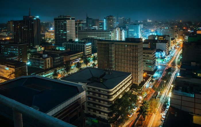 Nairobi City Skyline at Night with Light Trails