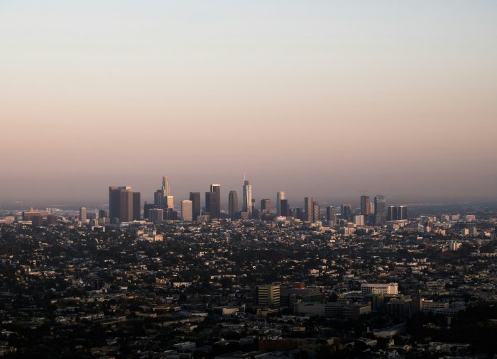 Aerial View of Los Angeles Skyline at Dusk
