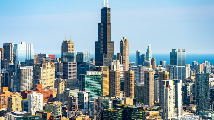 Chicago Skyline with Willis Tower and Lake Michigan