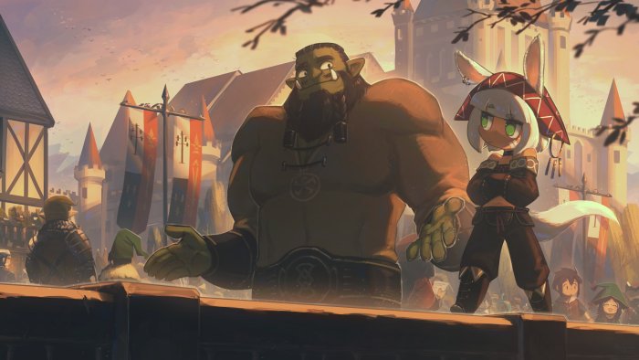 Orc and Bunny Girl in Fantasy Town by Porforever