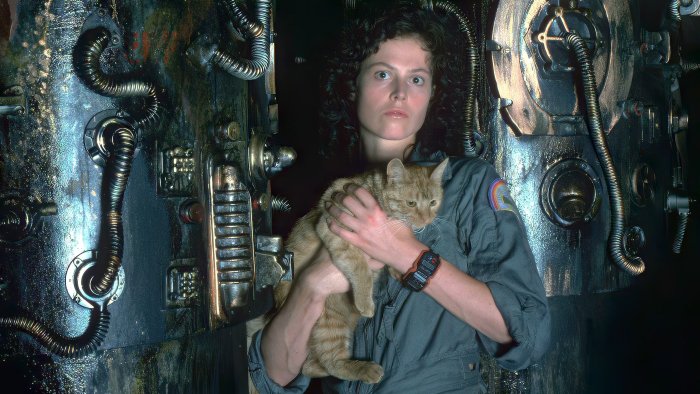 Ellen Ripley holding Jonesy the cat in Alien