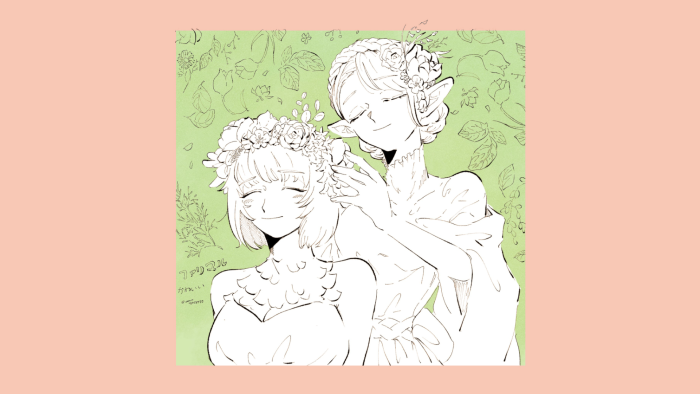 Falin and Marcille from Dungeon Meshi with Flower Crowns