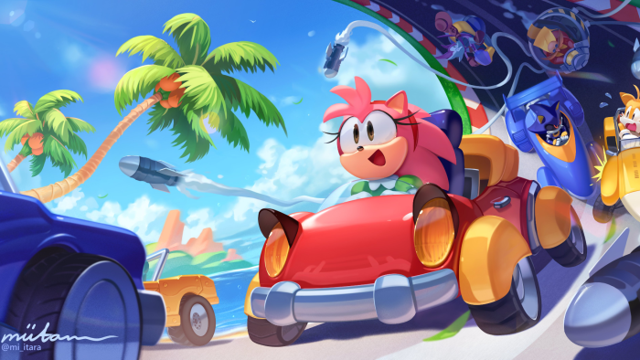 Amy Rose Racing with Sonic Characters in Sonic Drift