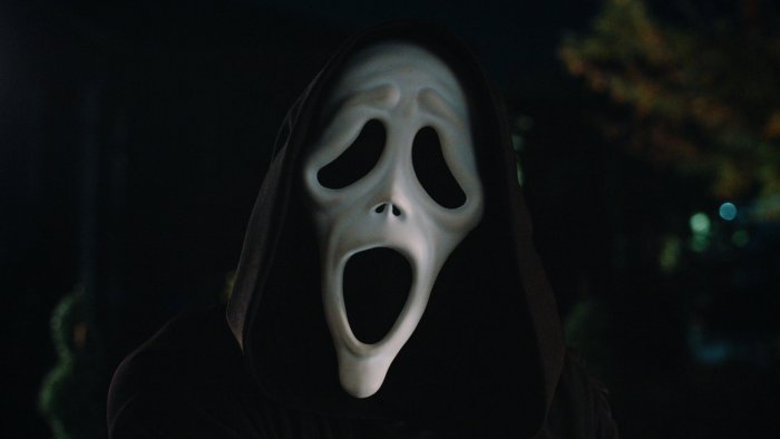 Ghostface in black hood from the Scream franchise