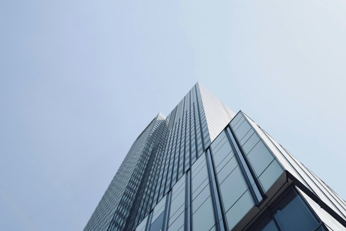 Low Angle View of a Modern Glass Skyscraper