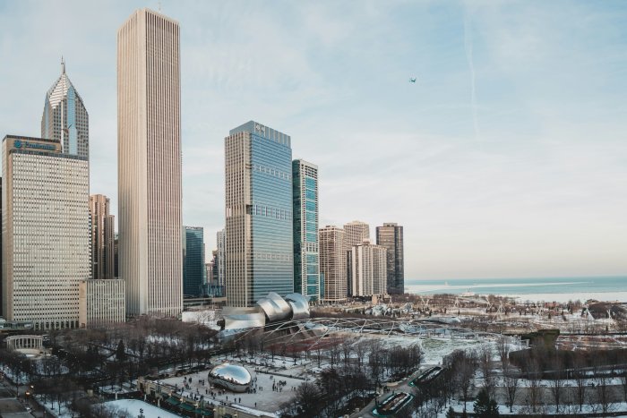 Millennium Park and Chicago Skyline in Winter