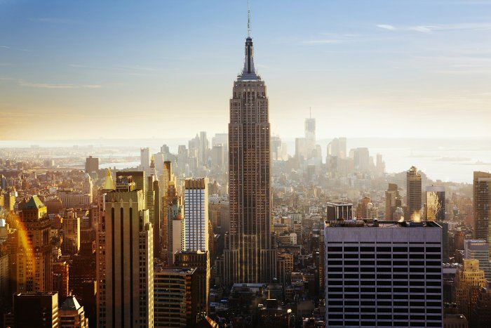 Empire State Building and Manhattan Skyline at Sunset