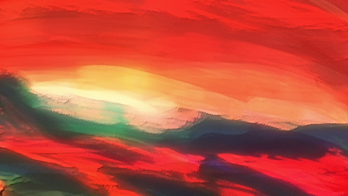Abstract digital painting of a red sunset landscape