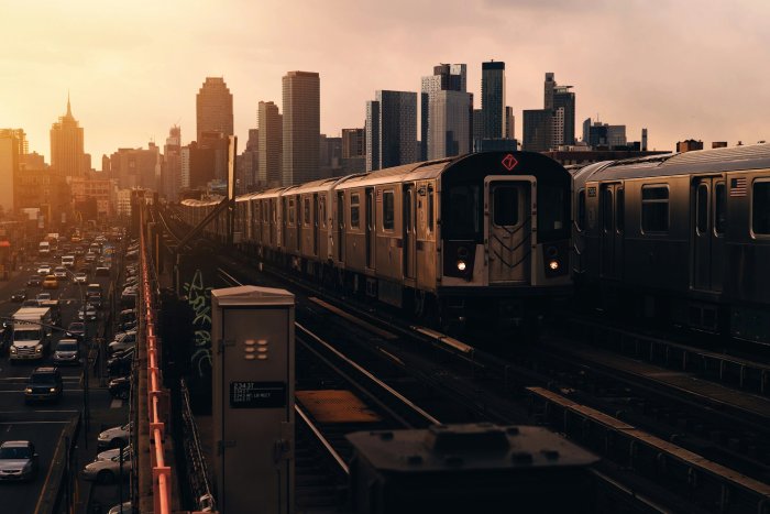 New York City Subway Train at Sunset