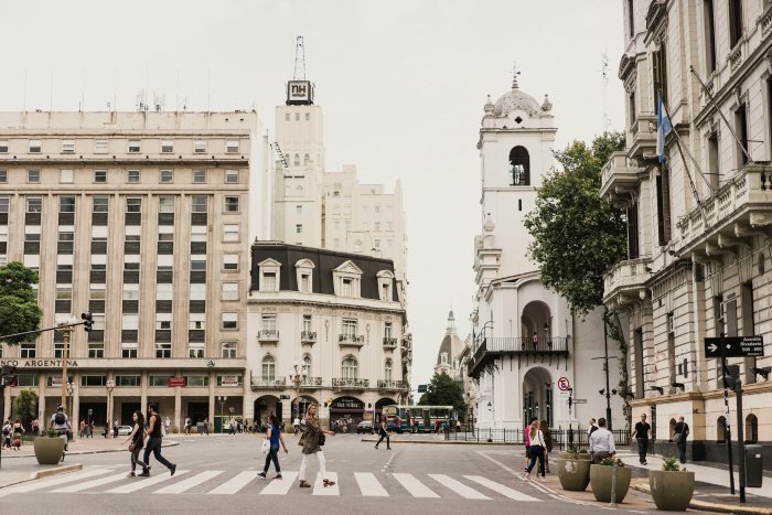 People crossing a street in Buenos Aires, Argentina