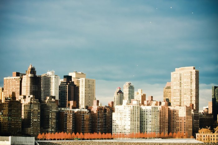 New York City Skyline with Autumn Trees