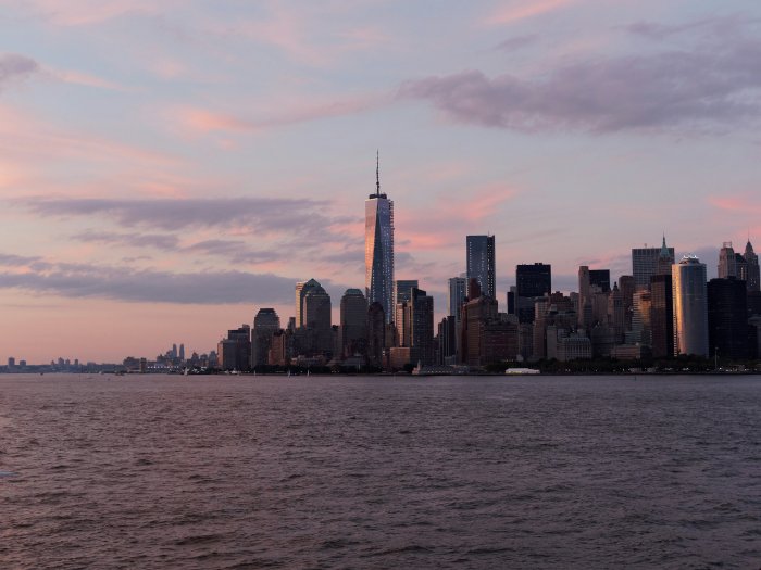 New York City Skyline and Freedom Tower at Dawn