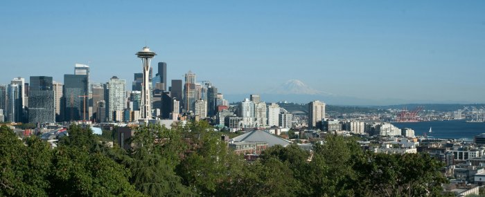 Seattle Skyline with Space Needle and Mount Rainier