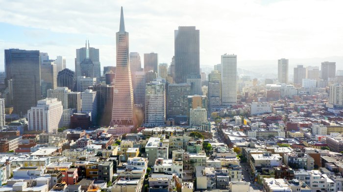 Aerial View of San Francisco Skyline with Transamerica Pyramid